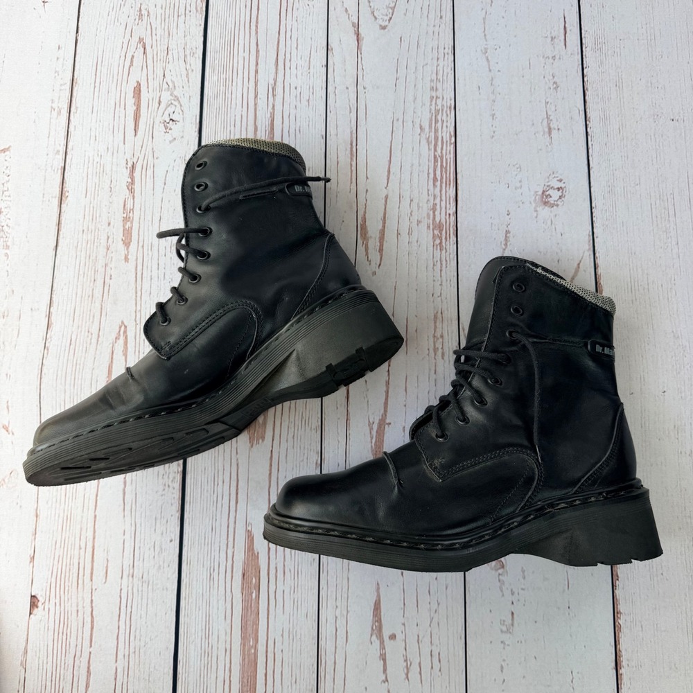 Dr Martens Vintage DMS Made in England Black Leather Platform Combat Boots 9279